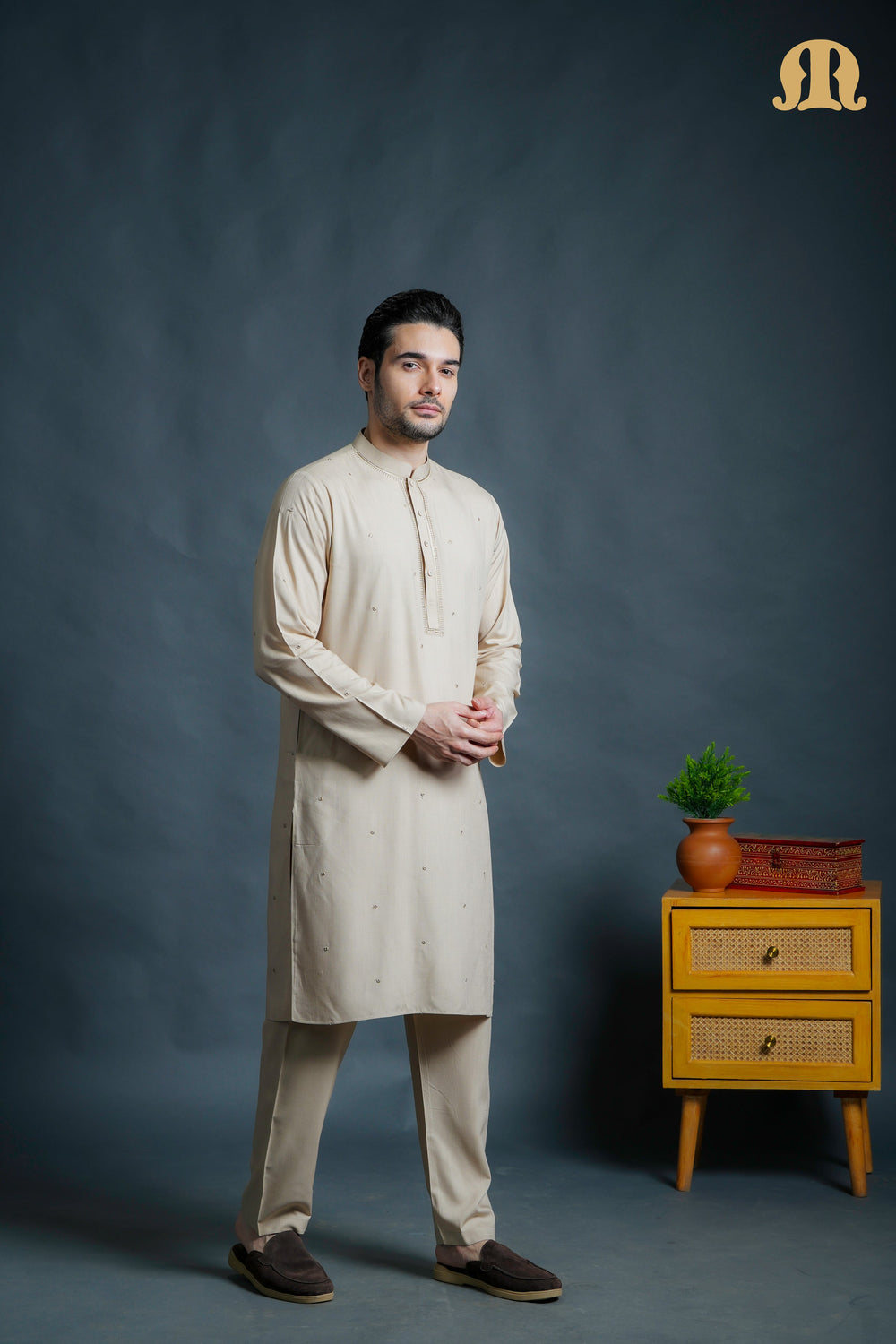 Fadeel Beige Kurta Set Men