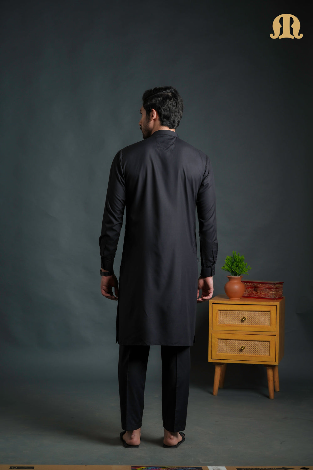 Sobrio Embroidered Black Kurta Set Men