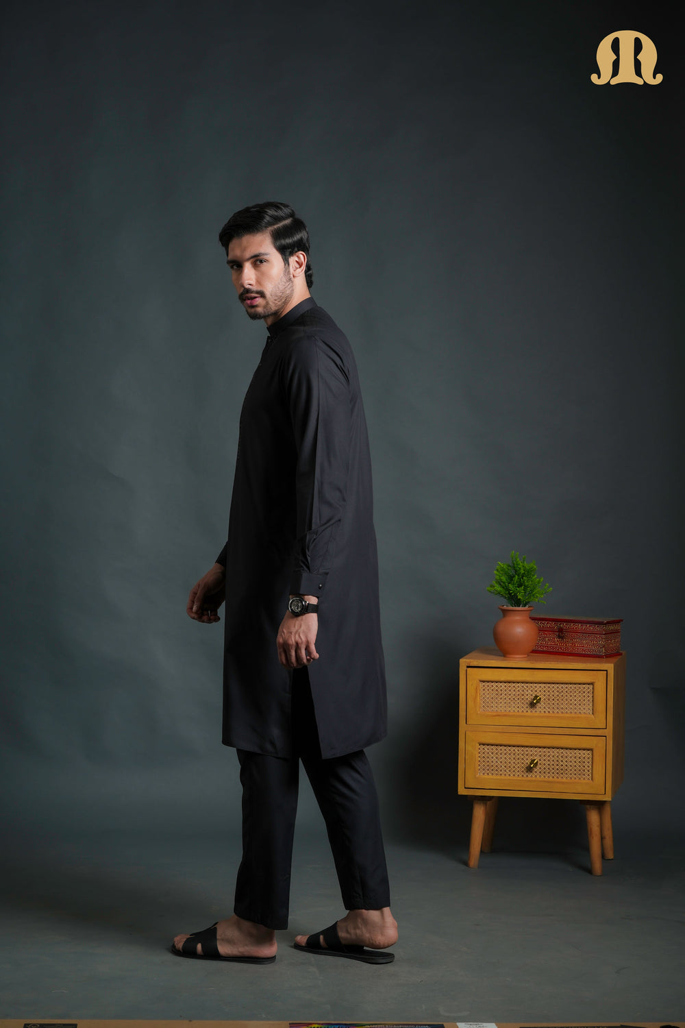 Sobrio Embroidered Black Kurta Set Men