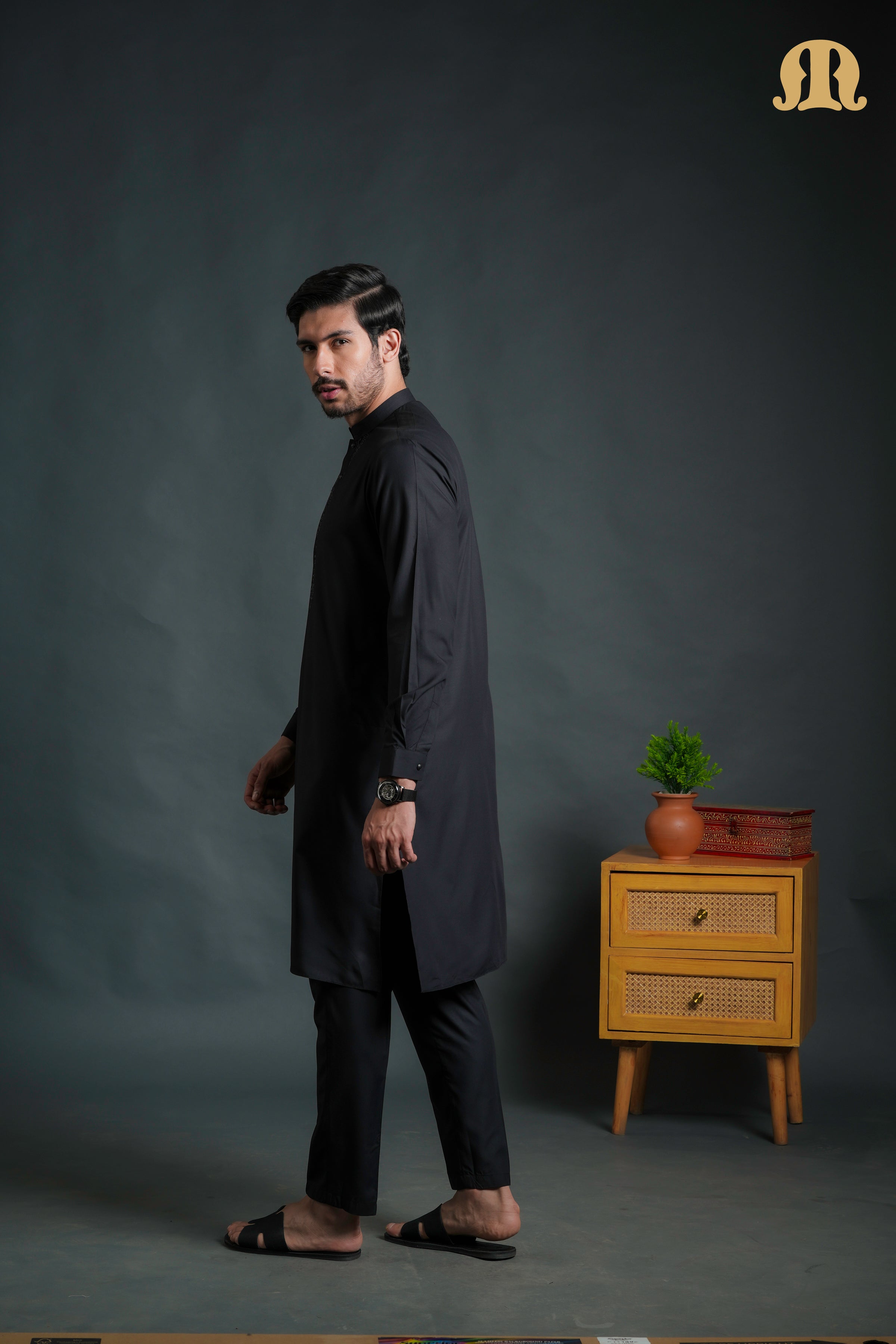 Sobrio Embroidered Black Kurta Set Men