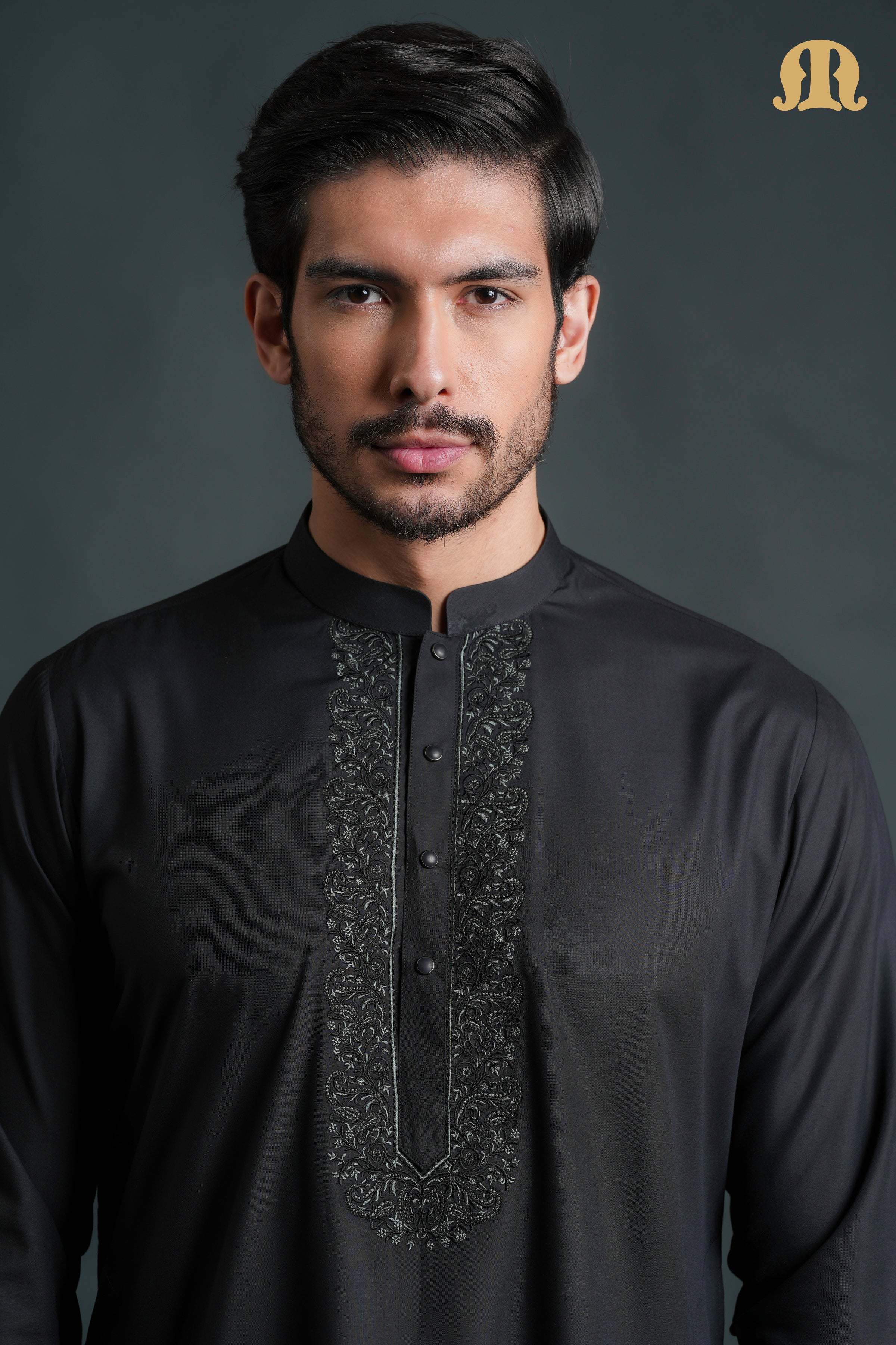 Sobrio Embroidered Black Kurta Set Men