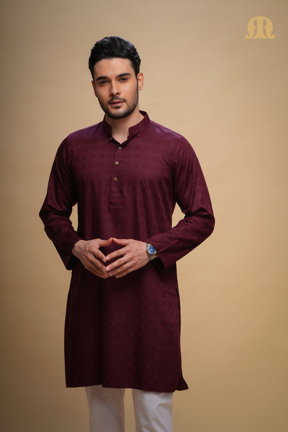 Yamuk Kurta Maroon Set Men