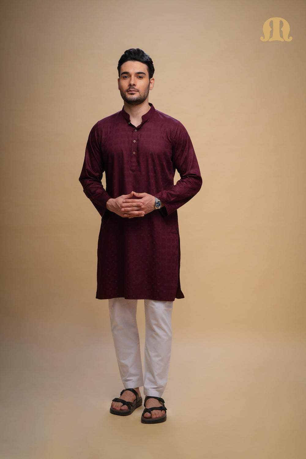 Yamuk Kurta Maroon Set Men