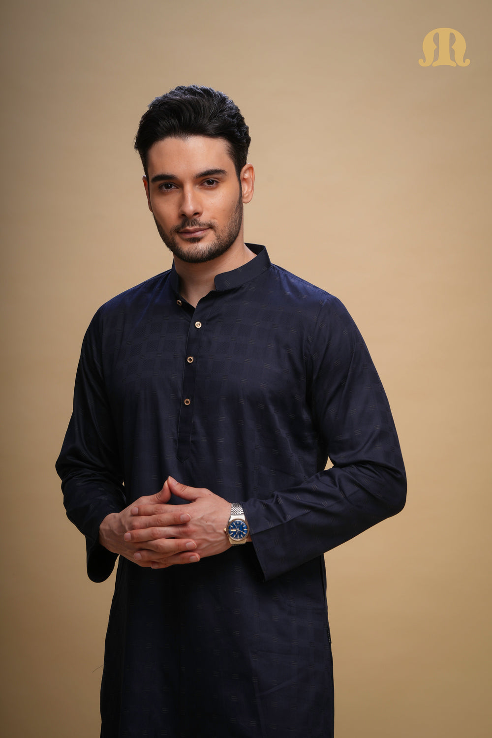 Yamuk Kurta Navy Blue Set Men