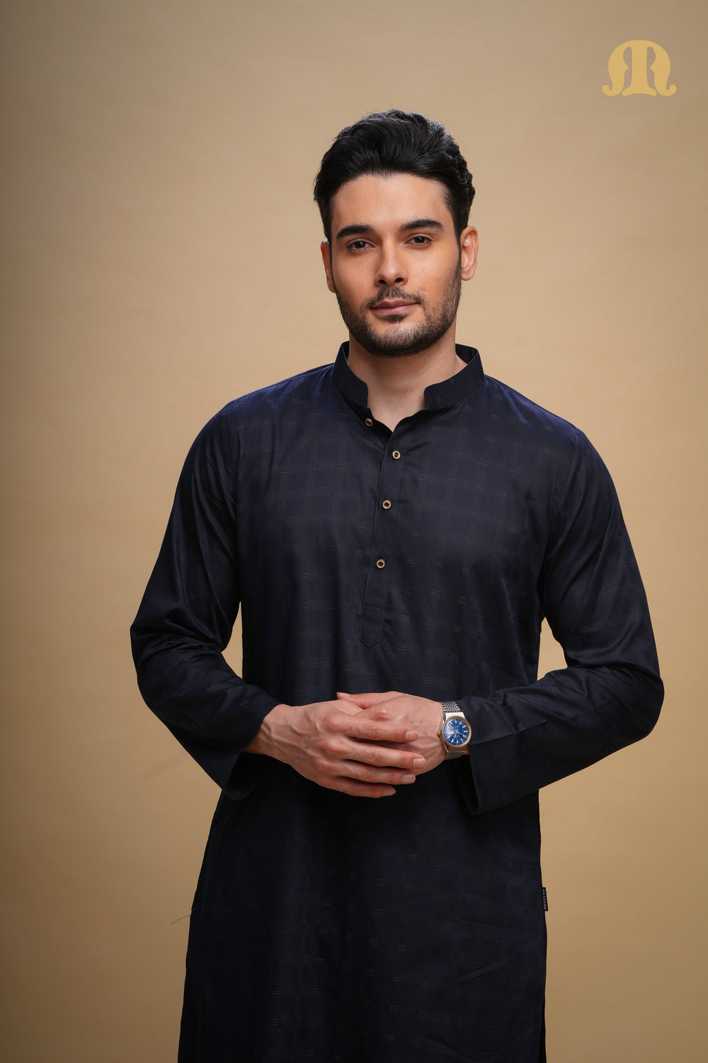 Yamuk Kurta Navy Blue Set Men