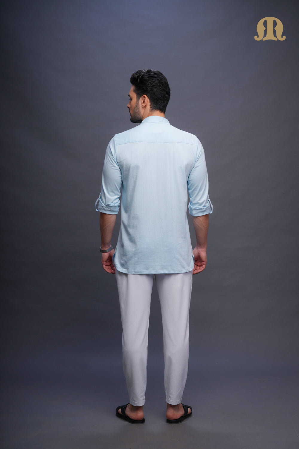 Asticus Knitted Short Kurta Payjama Set Sky Blue Men