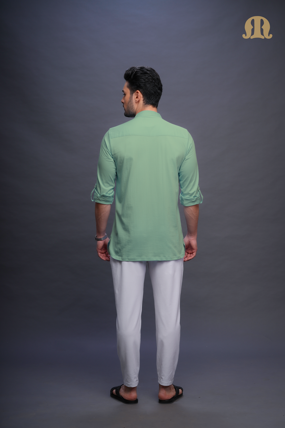 Asticus Knitted Short Kurta Payjama Set Green Men