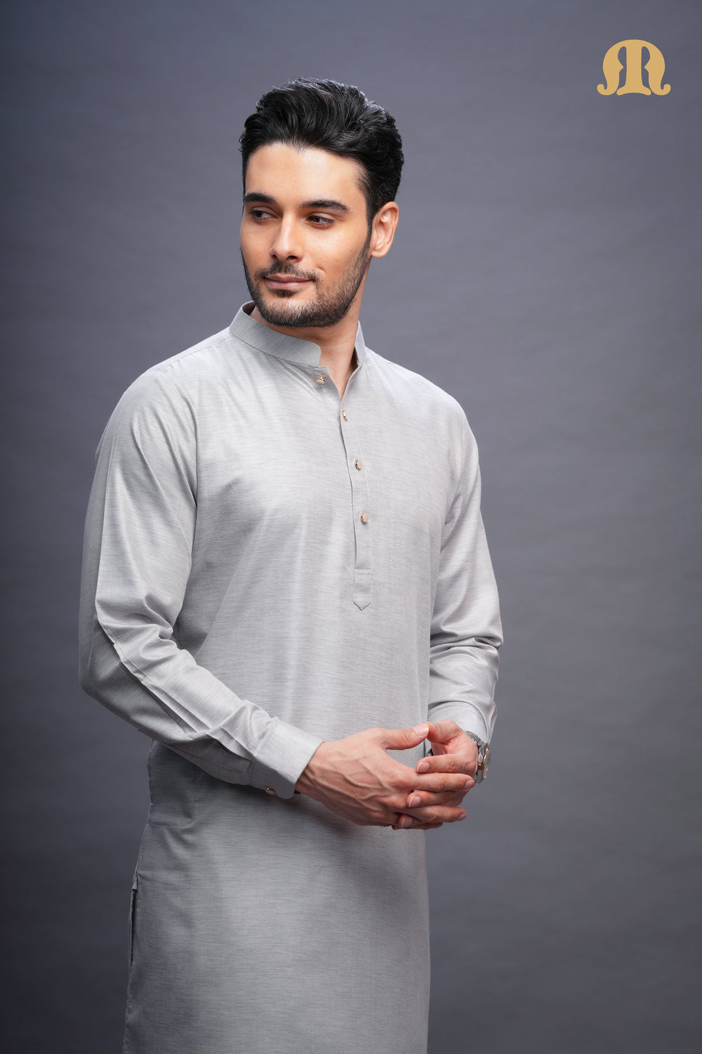 Yatay Kurta Grey Set Men