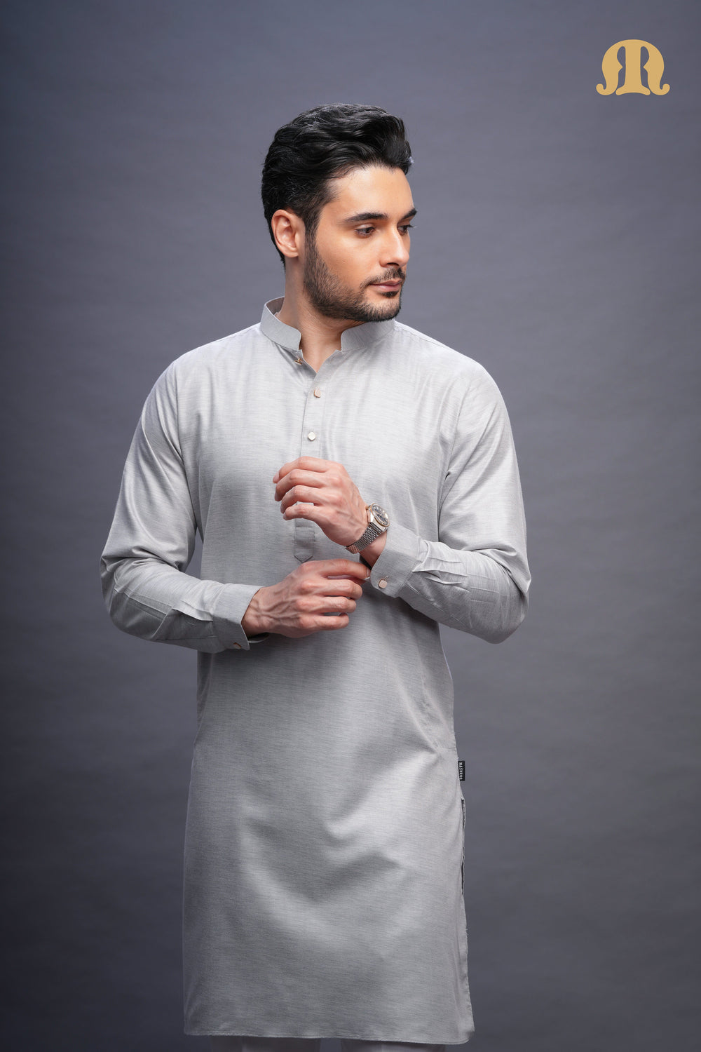 Yatay Kurta Grey Set Men