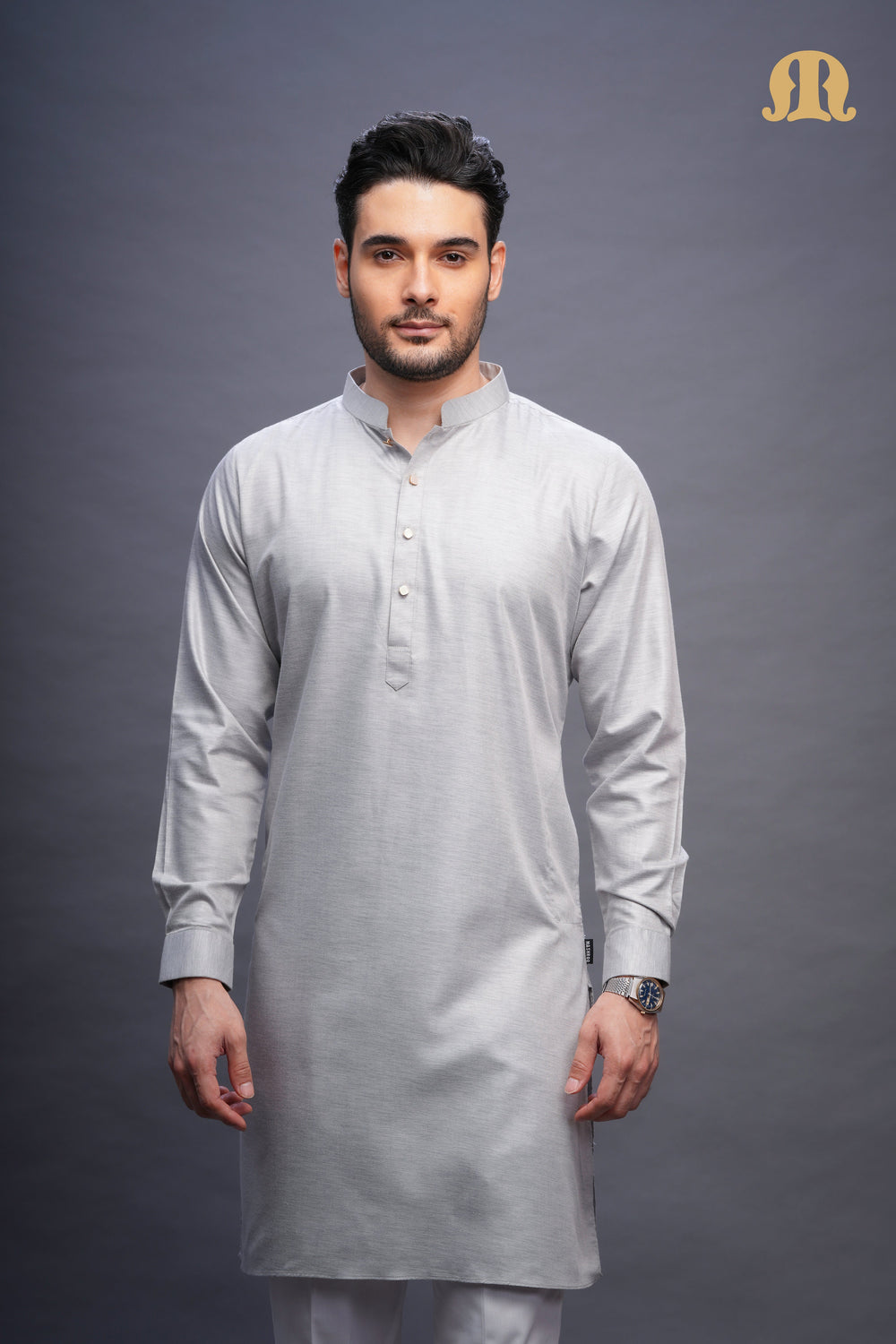 Yatay Kurta Grey Set Men