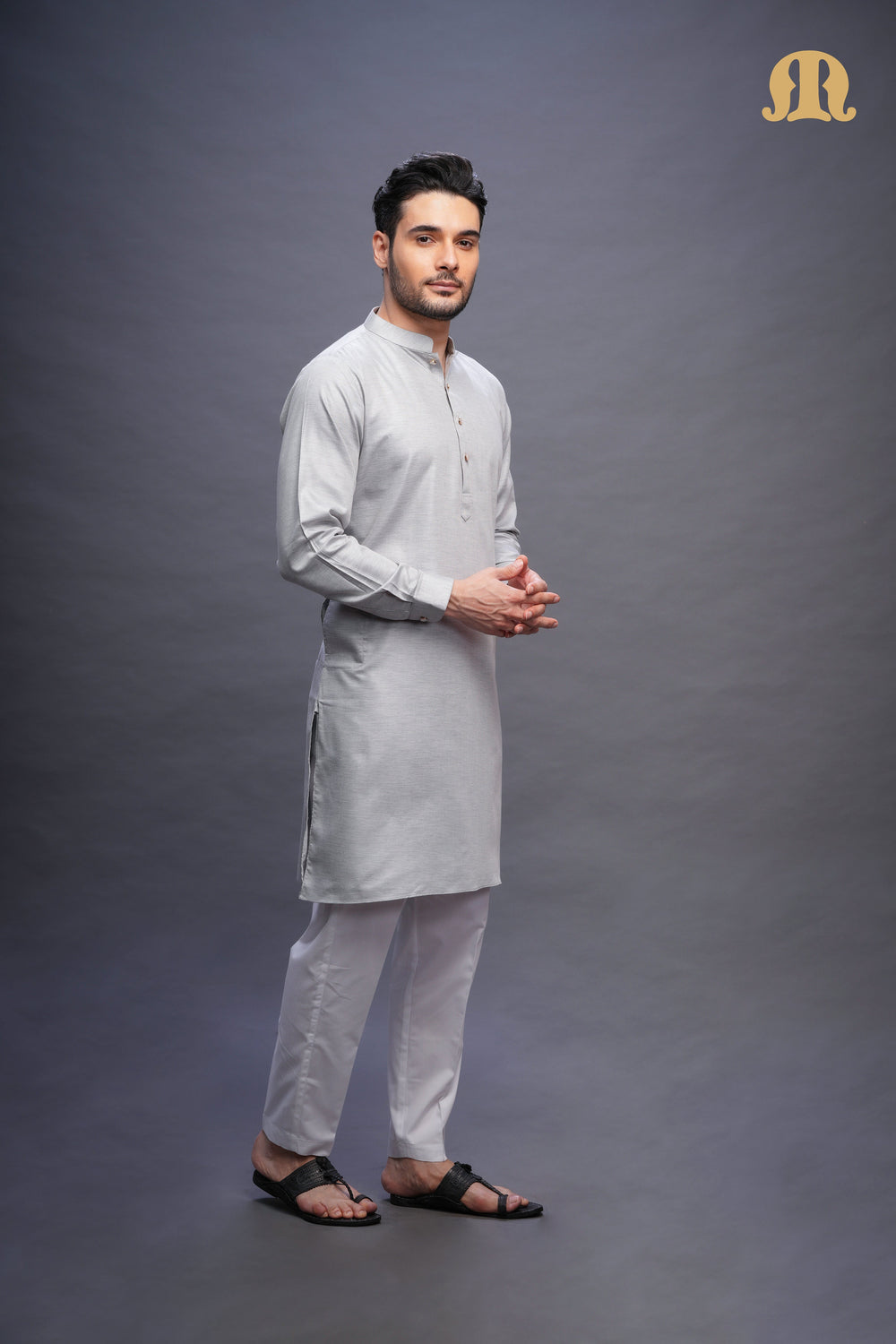 Yatay Kurta Grey Set Men