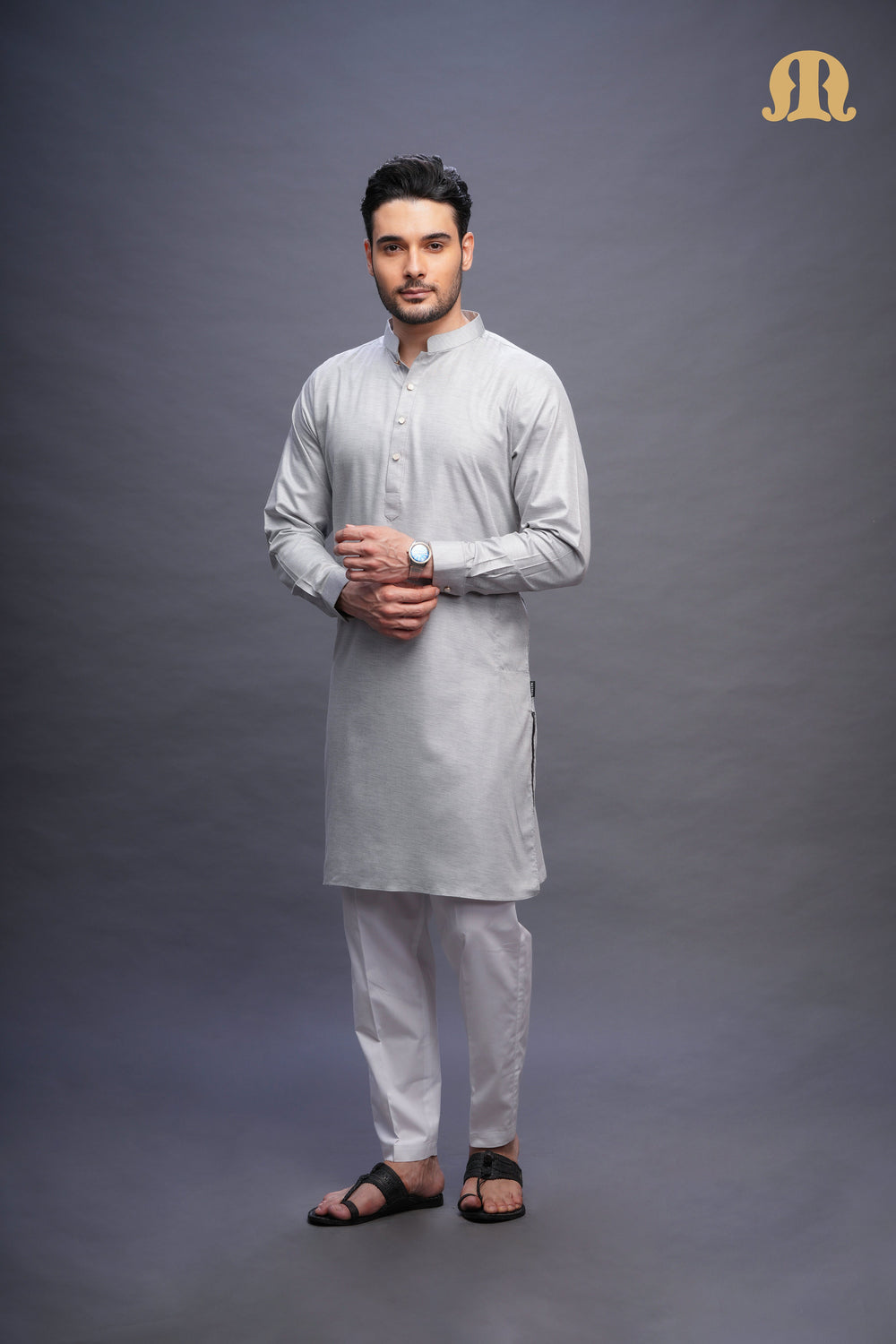Yatay Kurta Grey Set Men