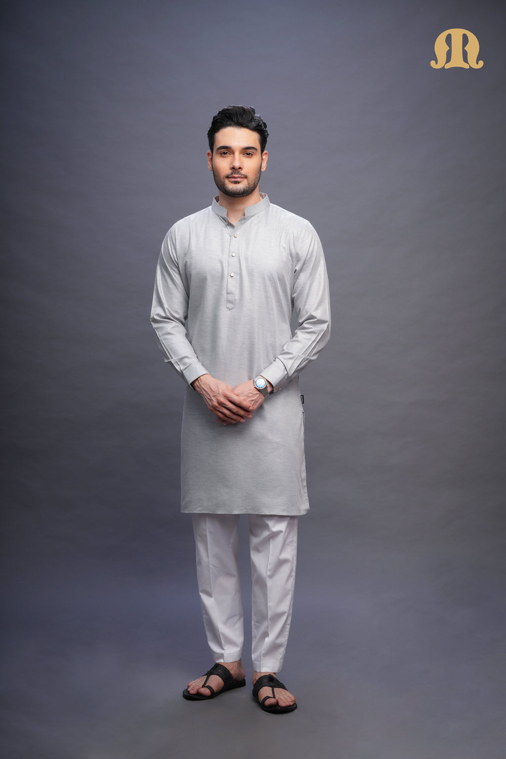 Yatay Kurta Grey Set Men