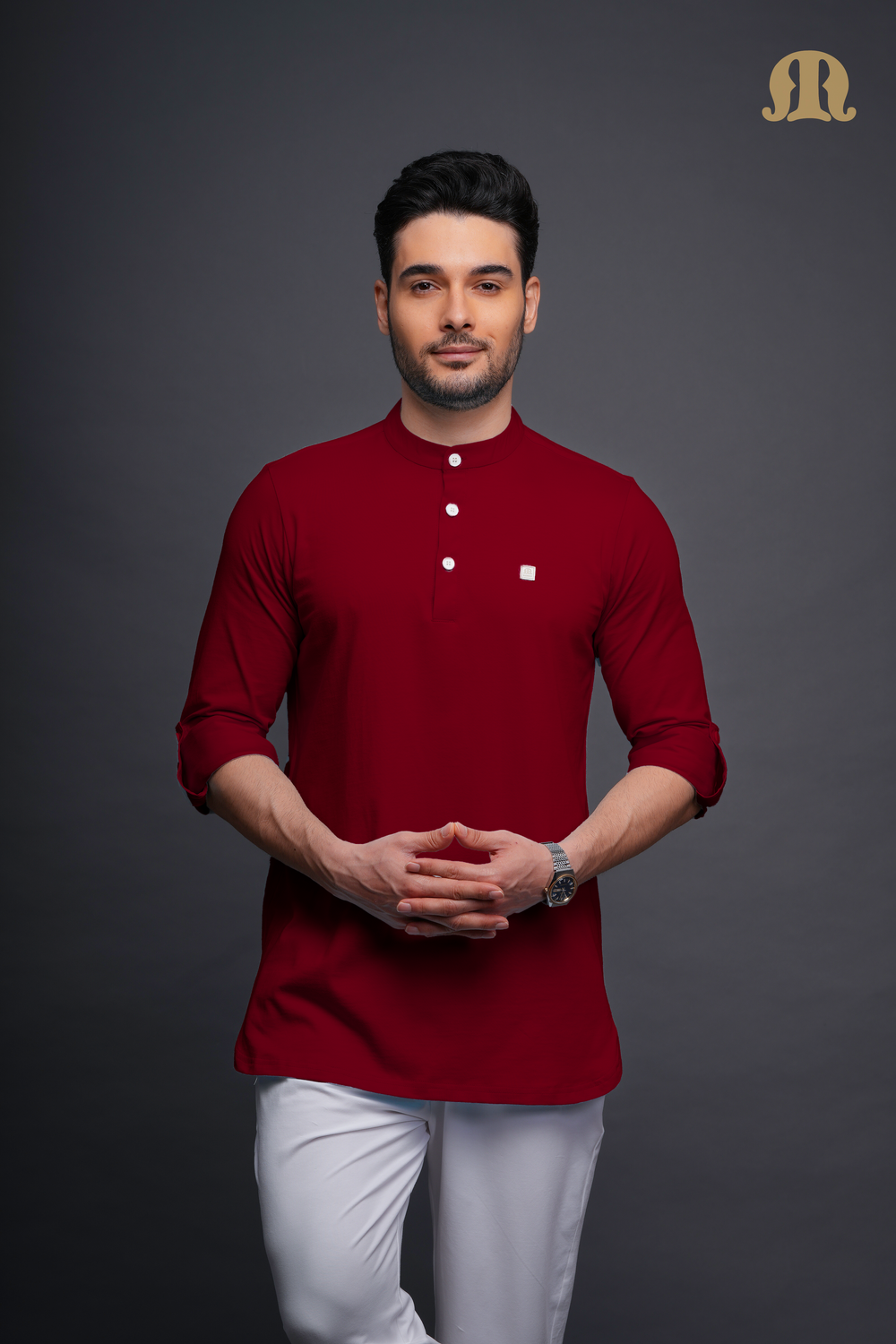 Asticus Knitted Short Kurta Payjama Set Maroon Men