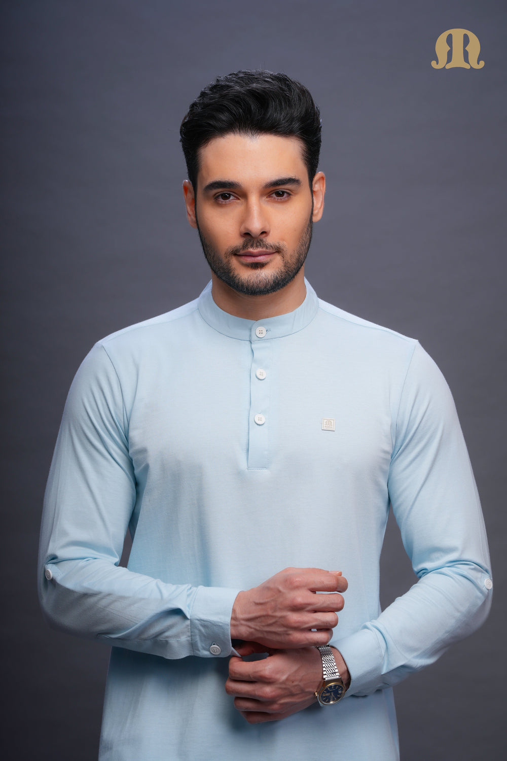 Asticus Knitted Short Kurta Payjama Set Sky Blue Men