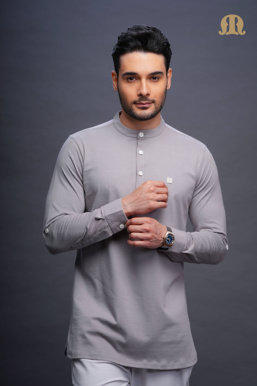 Asticus Knitted Short Kurta Payjama Set L Grey Men