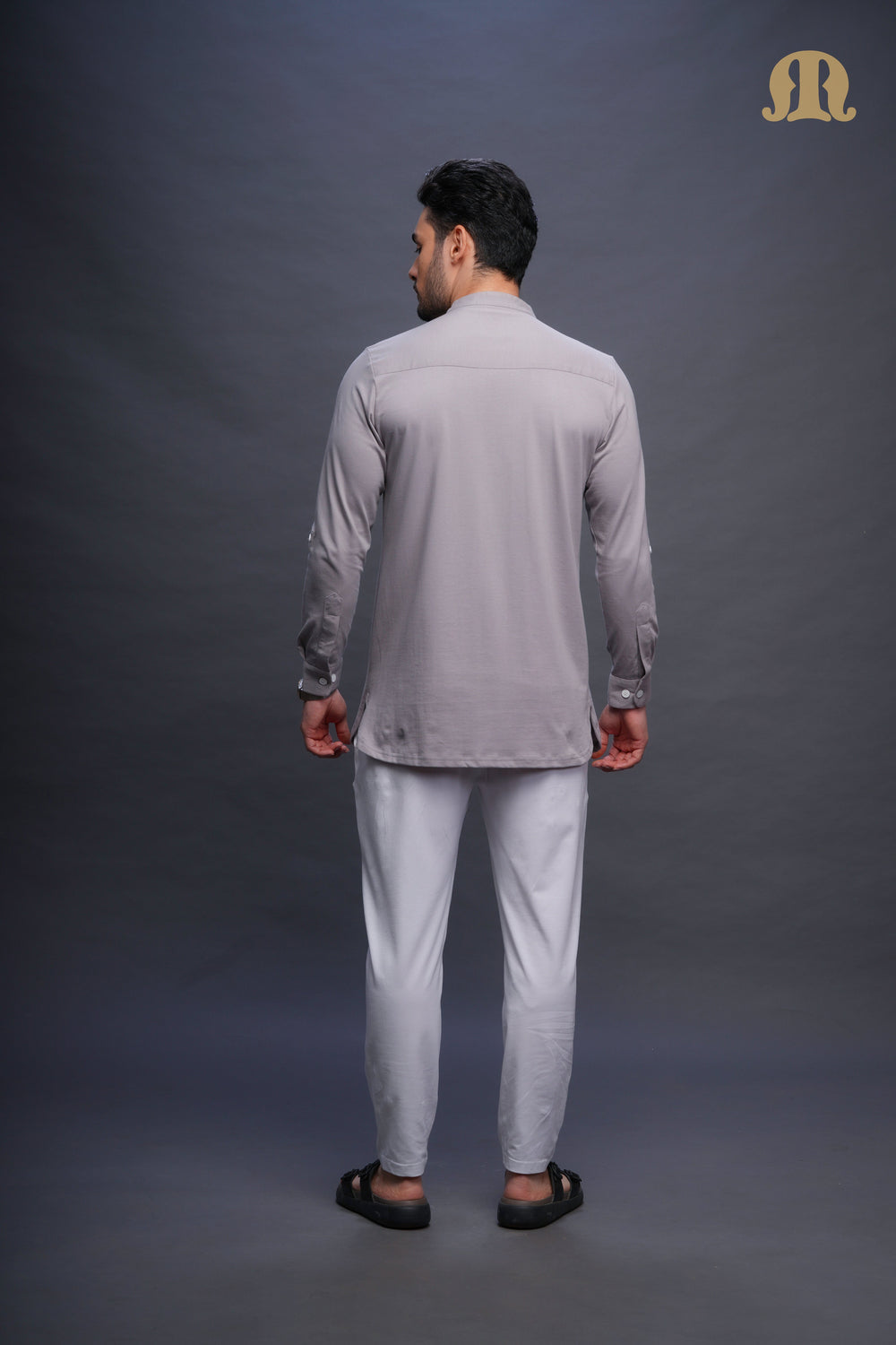 Asticus Knitted Short Kurta Payjama Set L Grey Men