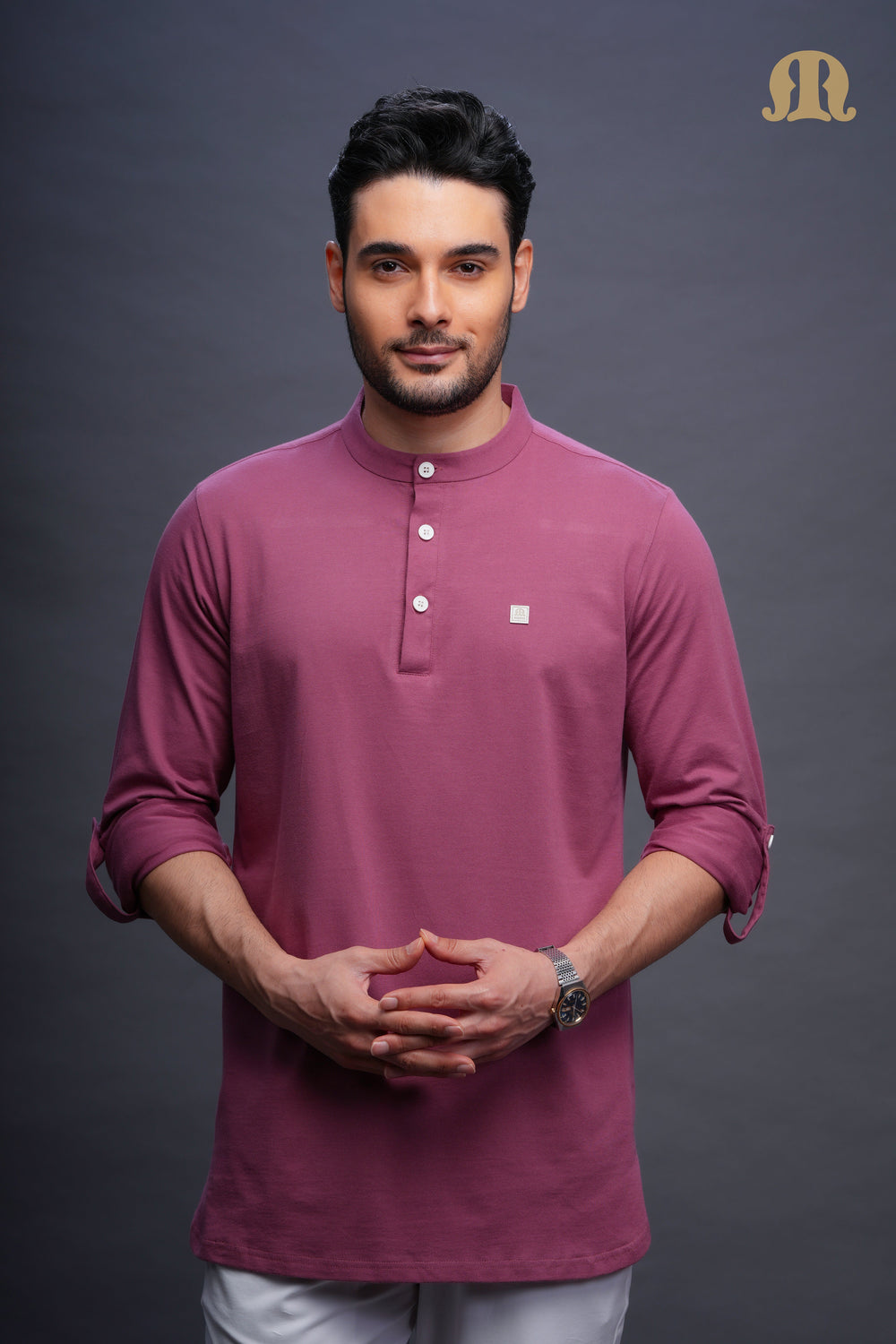 Asticus Knitted Short Kurta Payjama Set Pink Men