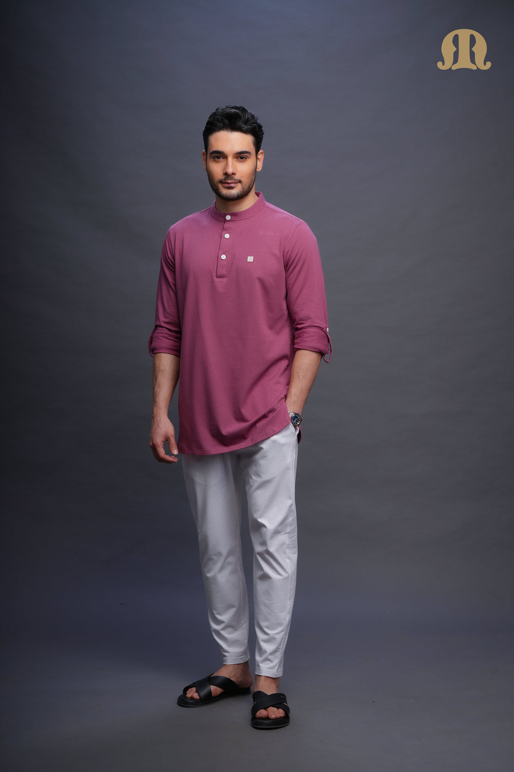 Asticus Knitted Short Kurta Payjama Set Pink Men