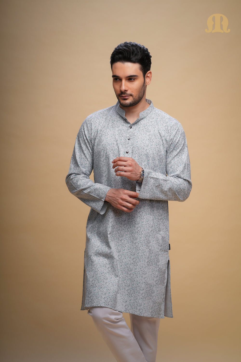 Kalip Printed Kurta L Blue Set Men