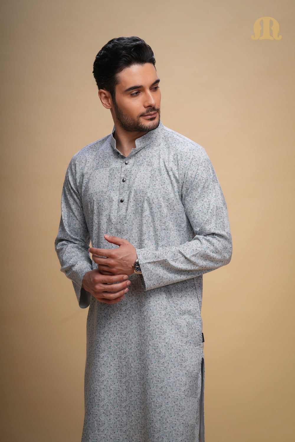 Kalip Printed Kurta L Blue Set Men