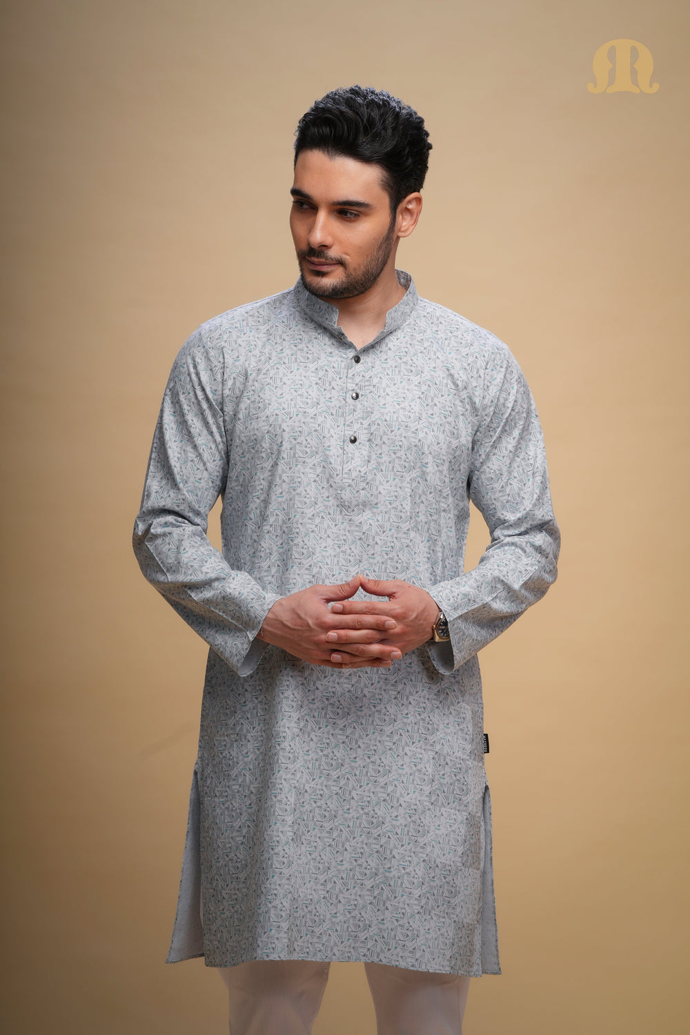 Kalip Printed Kurta L Blue Set Men