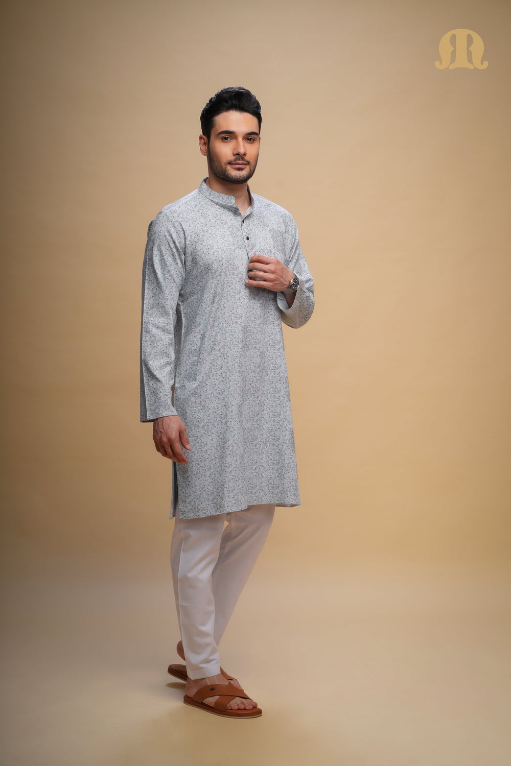Kalip Printed Kurta L Blue Set Men