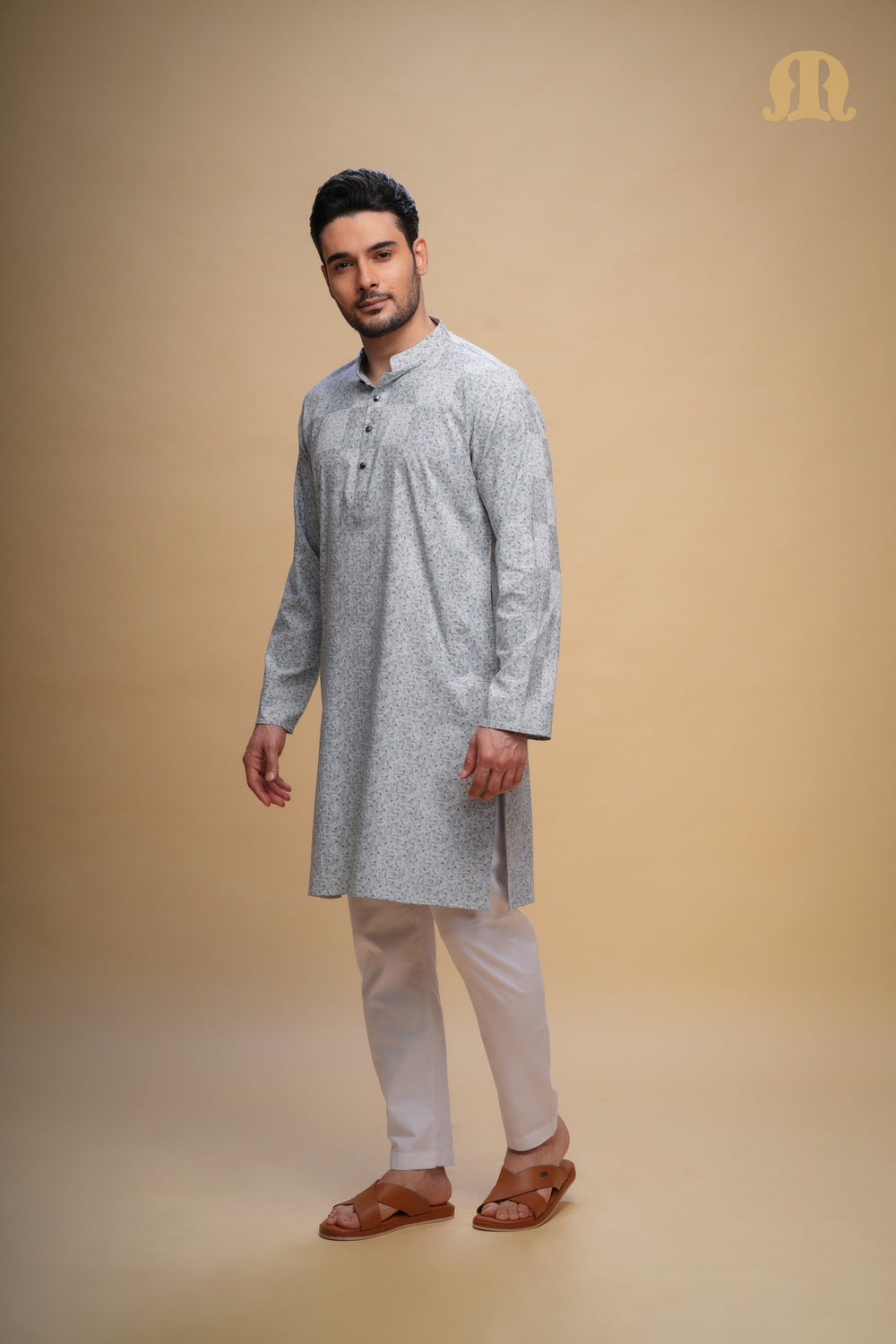 Kalip Printed Kurta L Blue Set Men