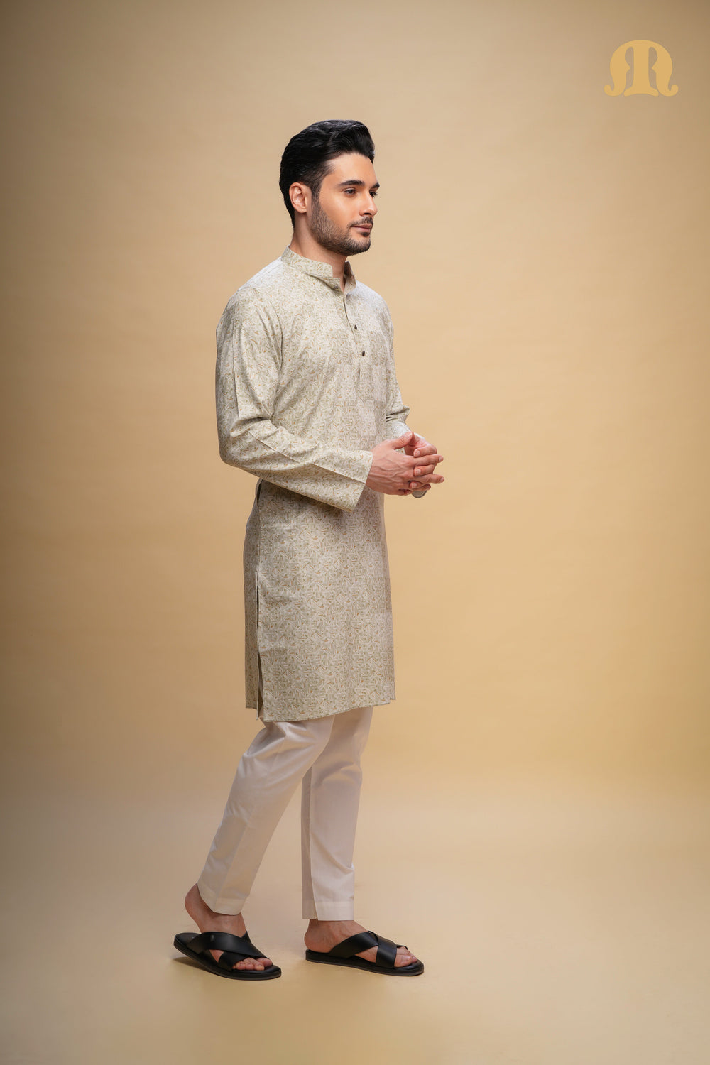 Kalip Printed Kurta L Green Set Men