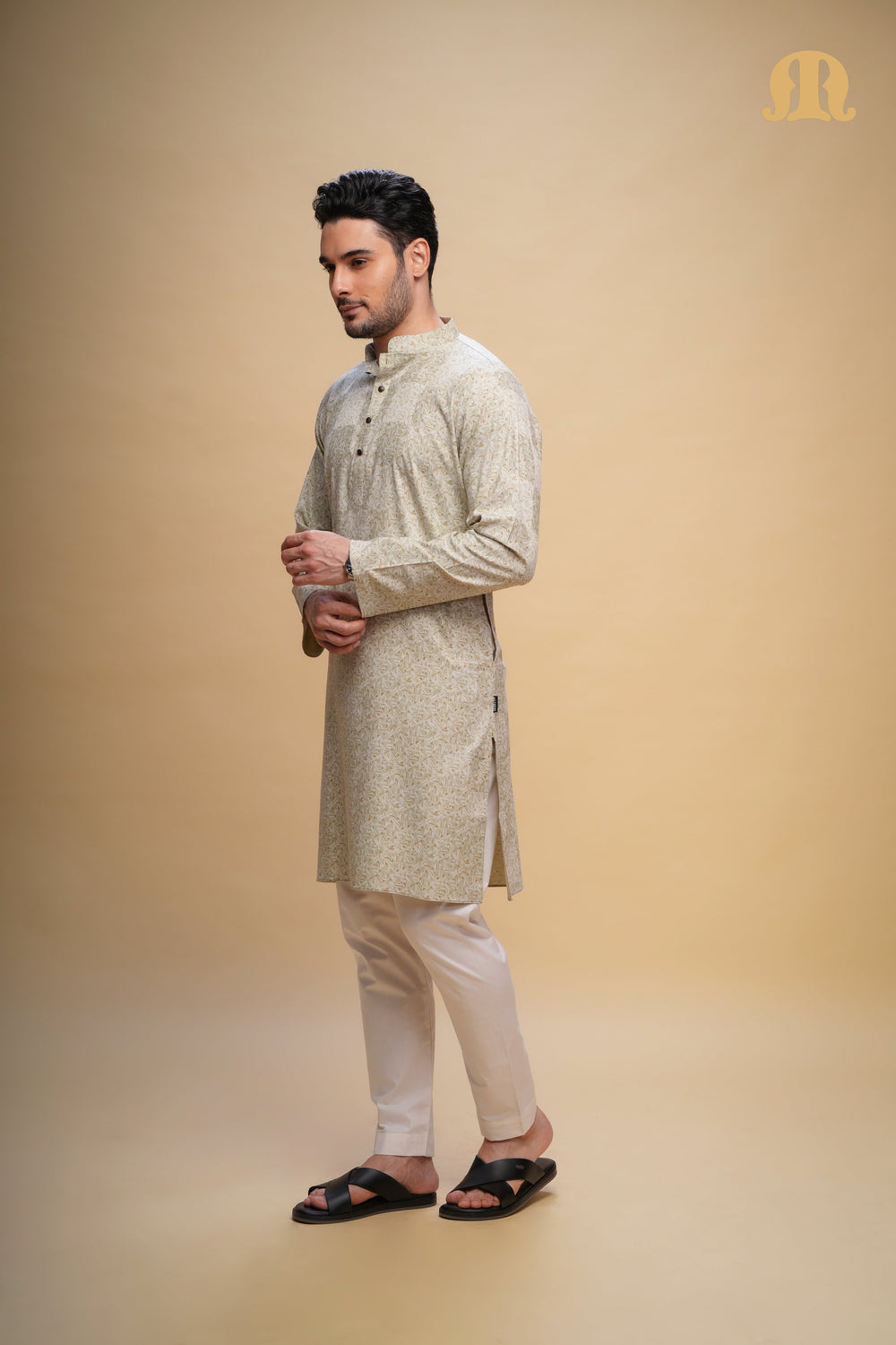 Kalip Printed Kurta L Green Set Men