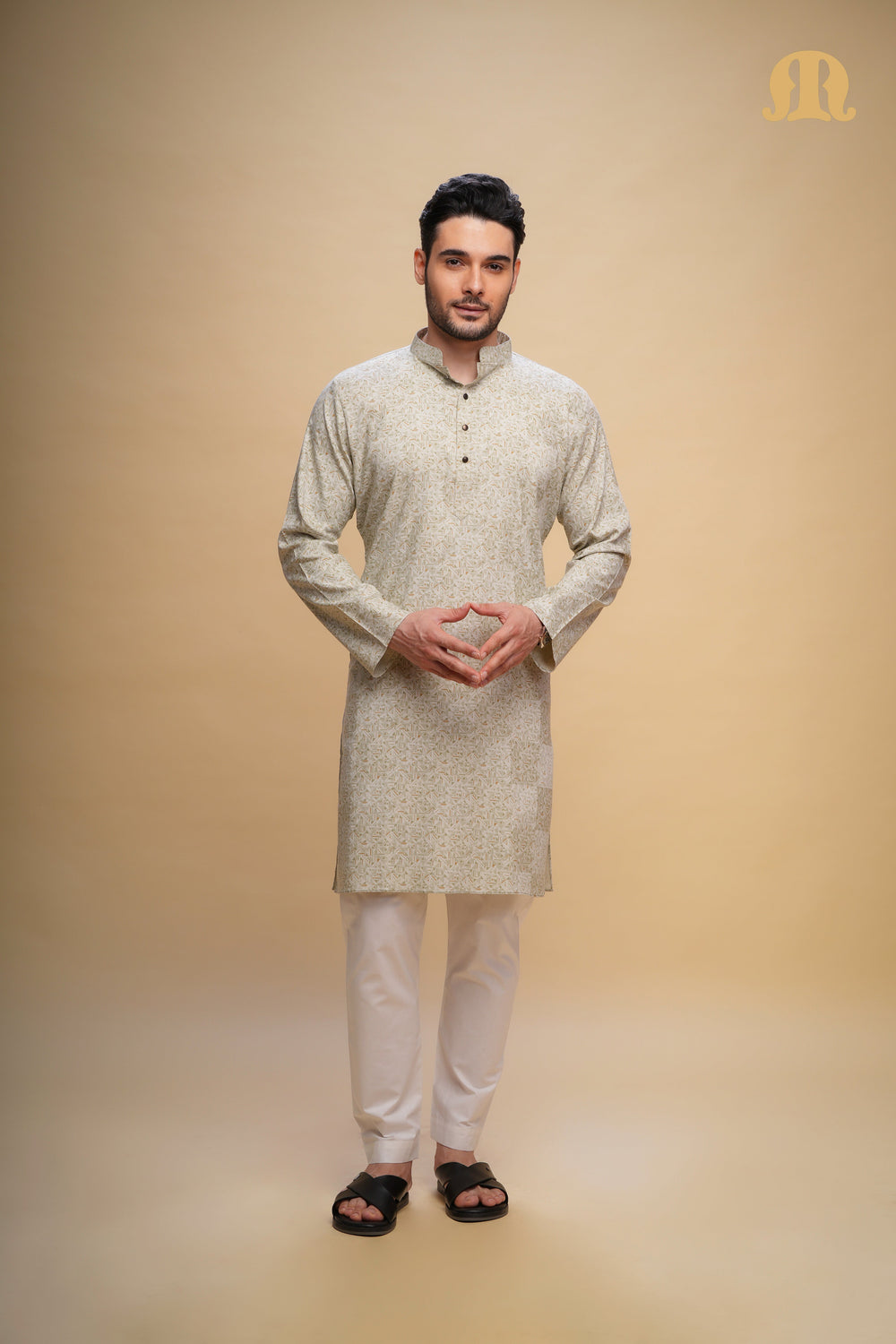 Kalip Printed Kurta L Green Set Men