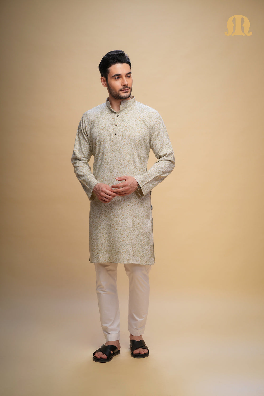 Kalip Printed Kurta L Green Set Men