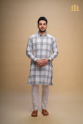 Oxen Checks Kurta White Set Men