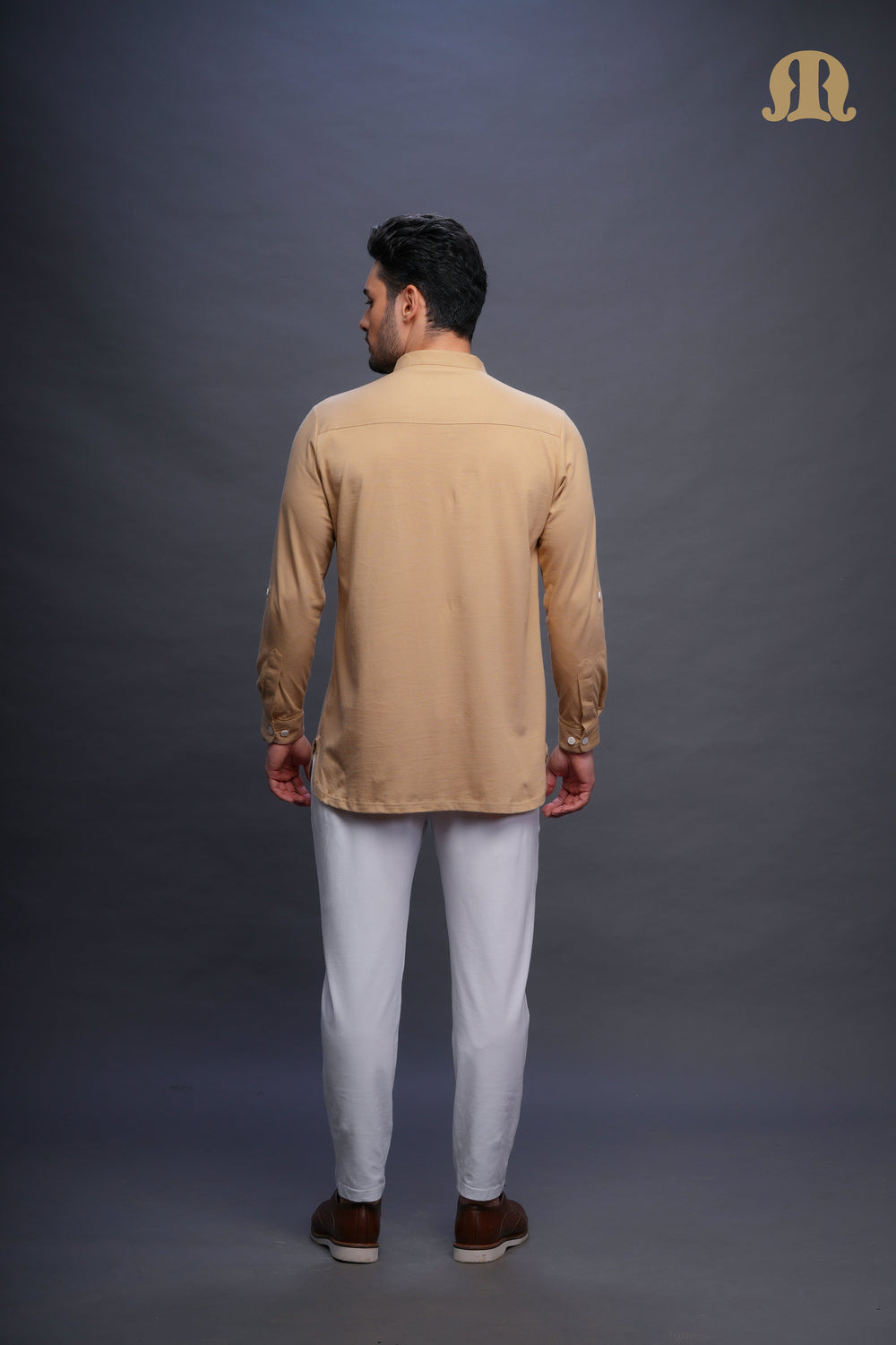 Asticus Knitted Short Kurta Payjama Set Beige Men