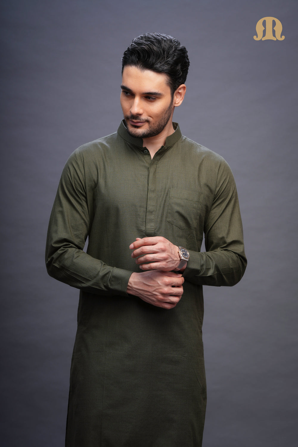 Rusal Stripe Kurta Green Set Men