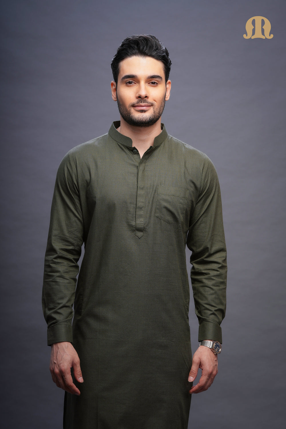 Rusal Stripe Kurta Green Set Men