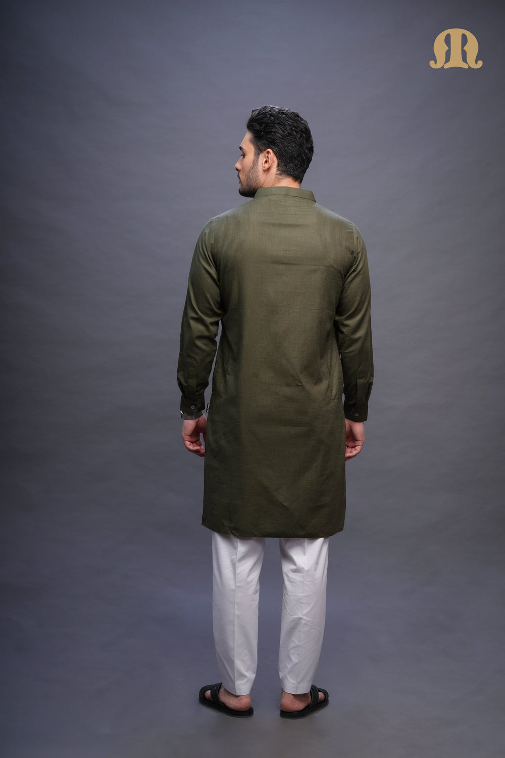 Rusal Stripe Kurta Green Set Men