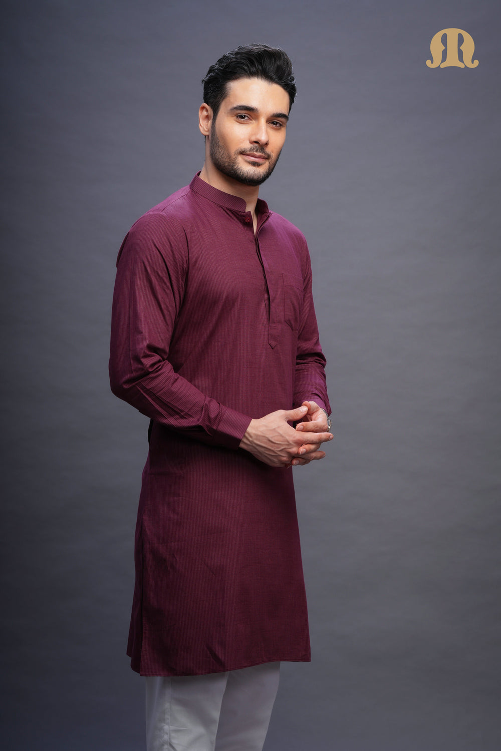 Rusal Stripe Kurta Maroon Set Men