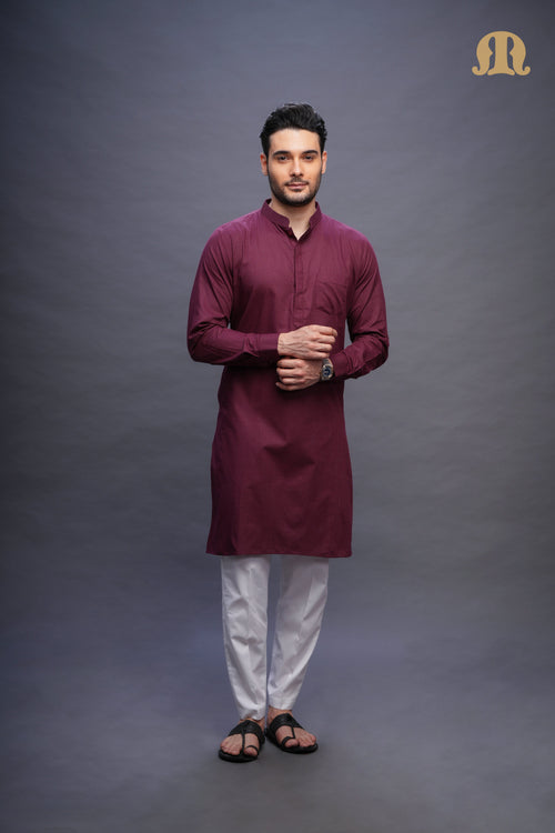 Rusal Stripe Kurta Maroon Set Men