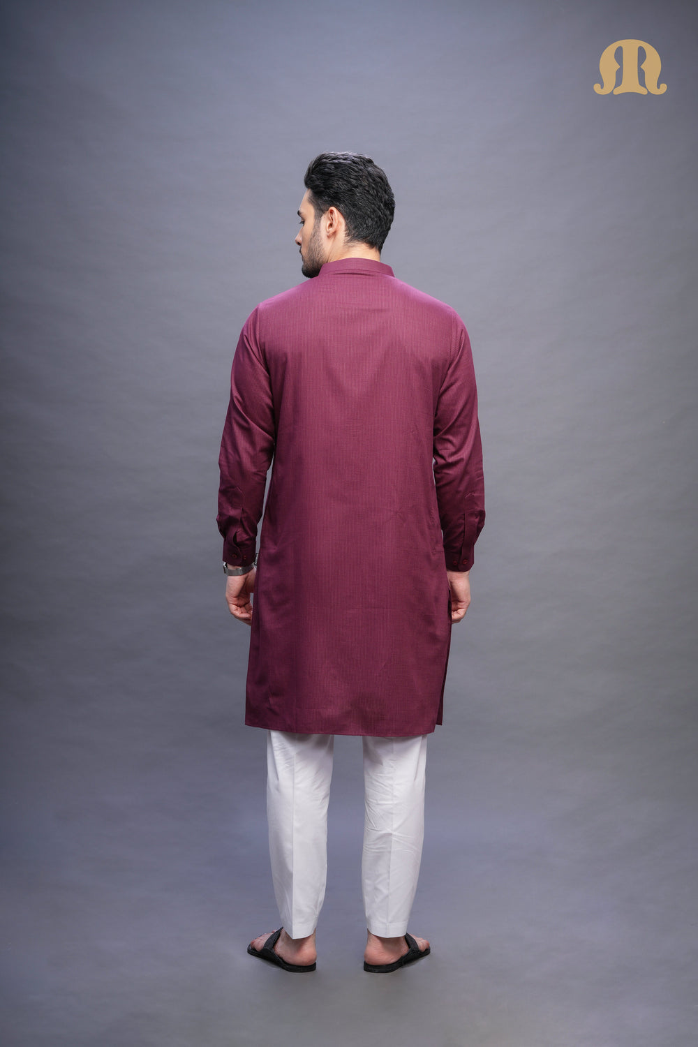 Rusal Stripe Kurta Maroon Set Men