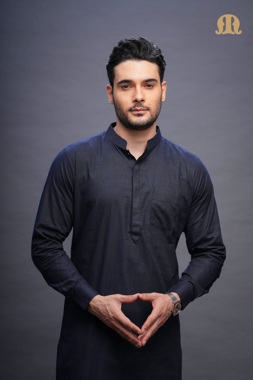 Rusal Stripe Kurta Navy Set Men