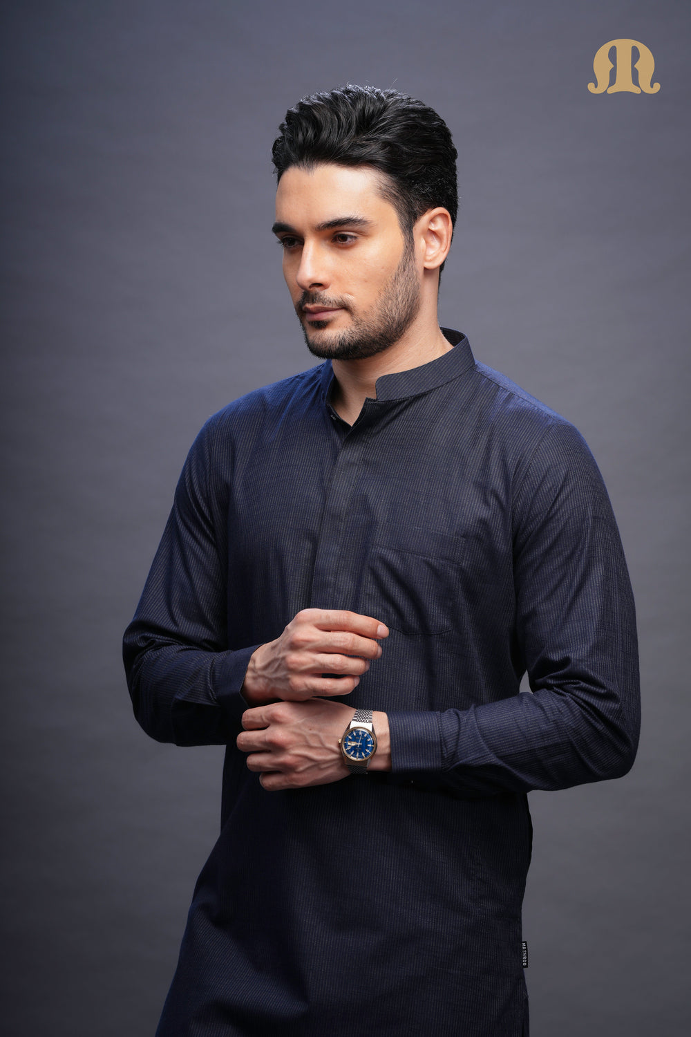 Rusal Stripe Kurta Navy Set Men