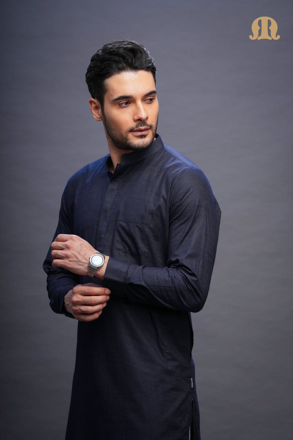 Rusal Stripe Kurta Navy Set Men