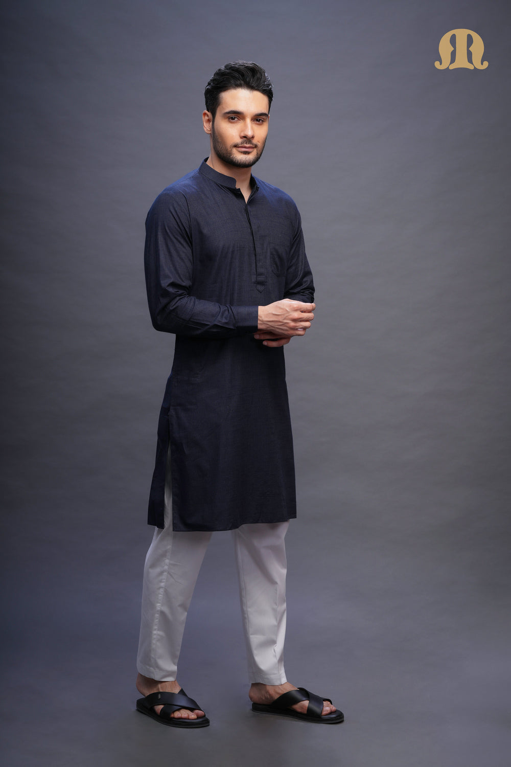 Rusal Stripe Kurta Navy Set Men