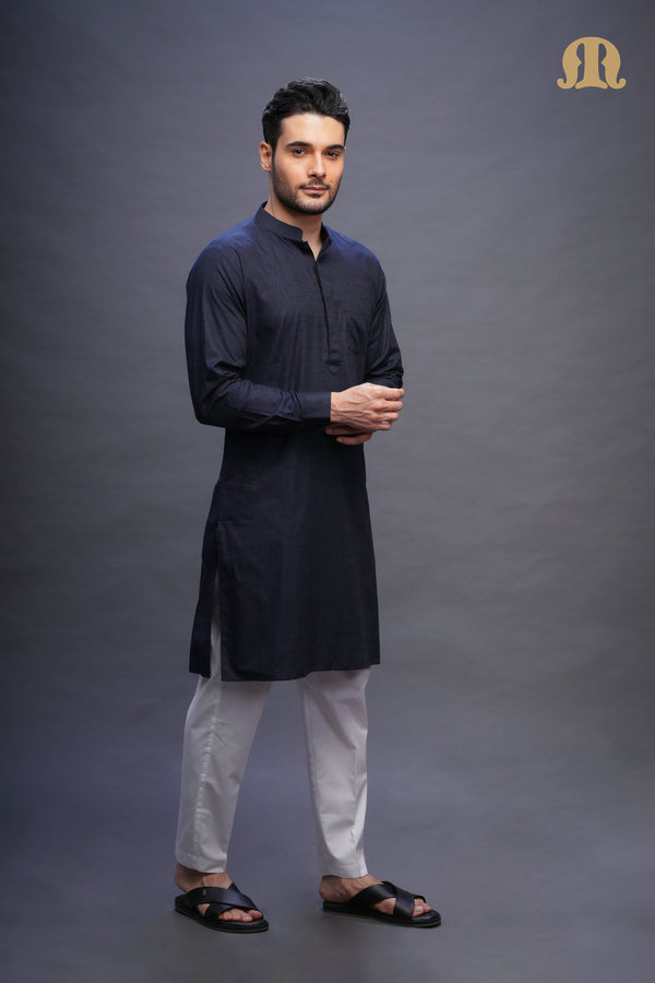 Rusal Stripe Kurta Navy Set Men