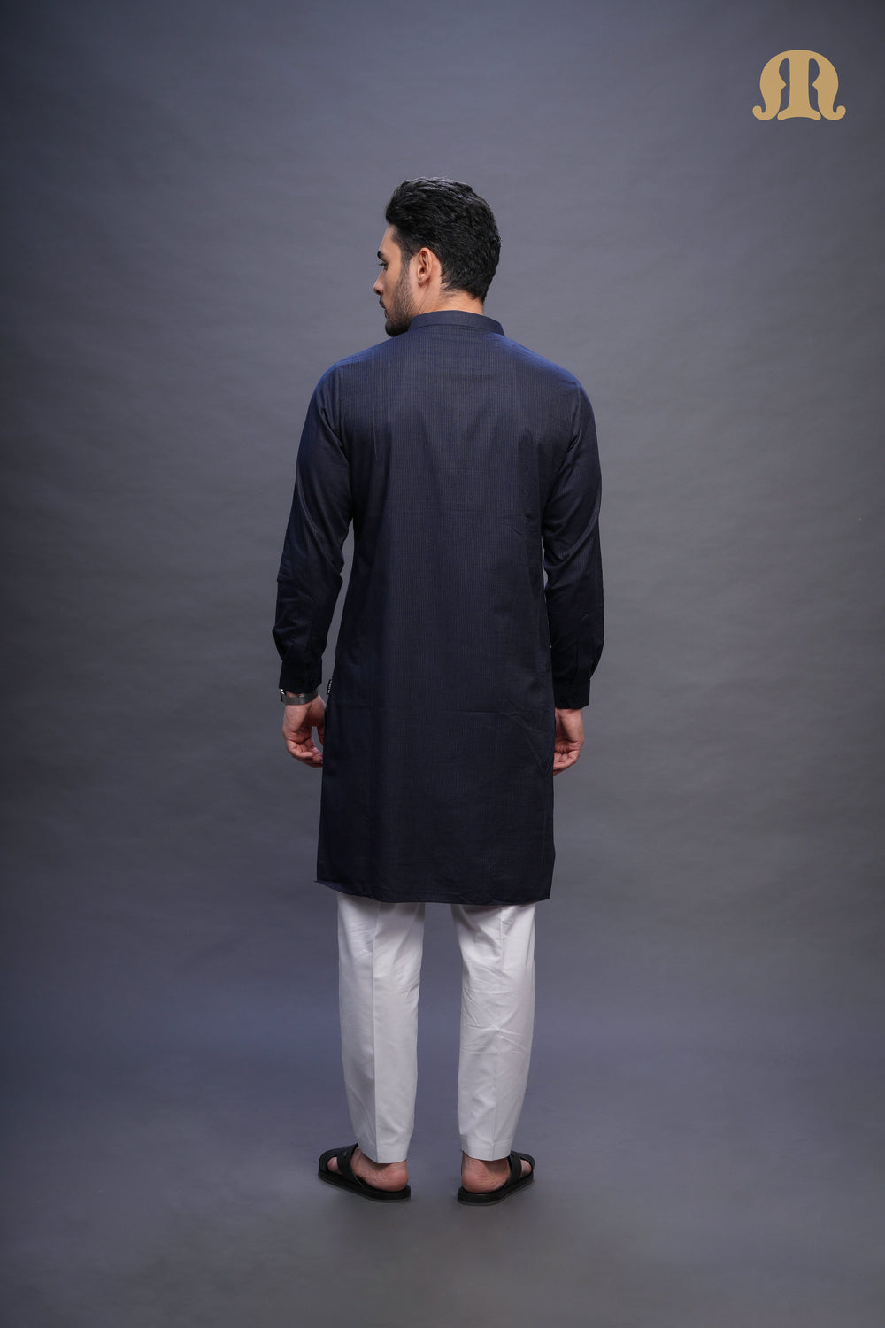 Rusal Stripe Kurta Navy Set Men