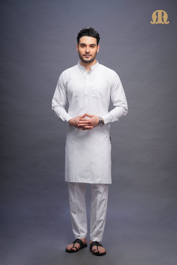 Rusal Stripe Kurta White Set Men