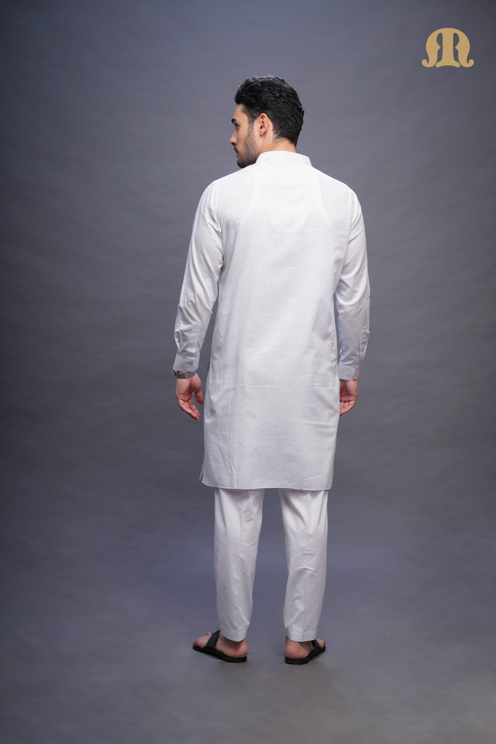 Rusal Stripe Kurta White Set Men