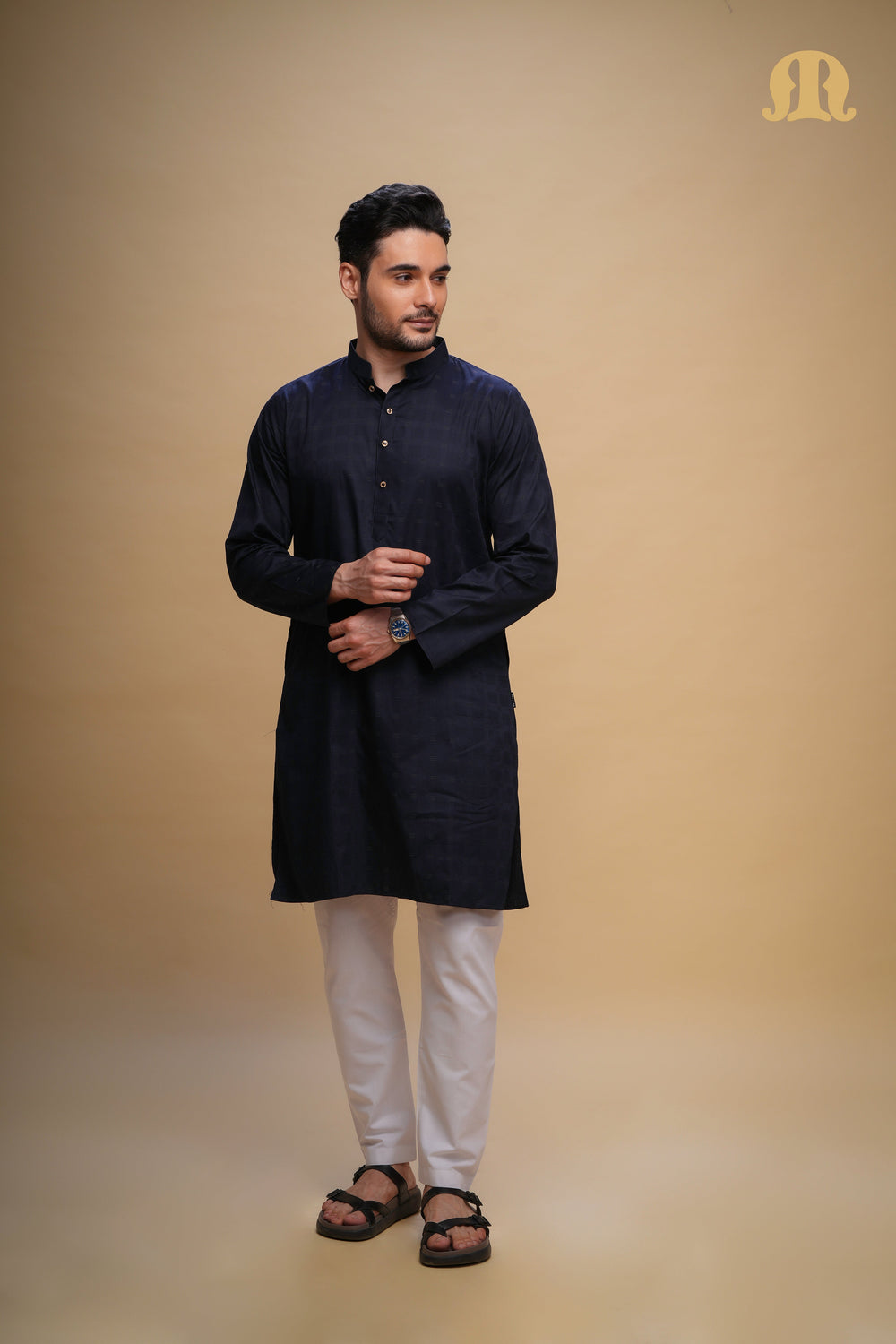 Yamuk Kurta Navy Blue Set Men