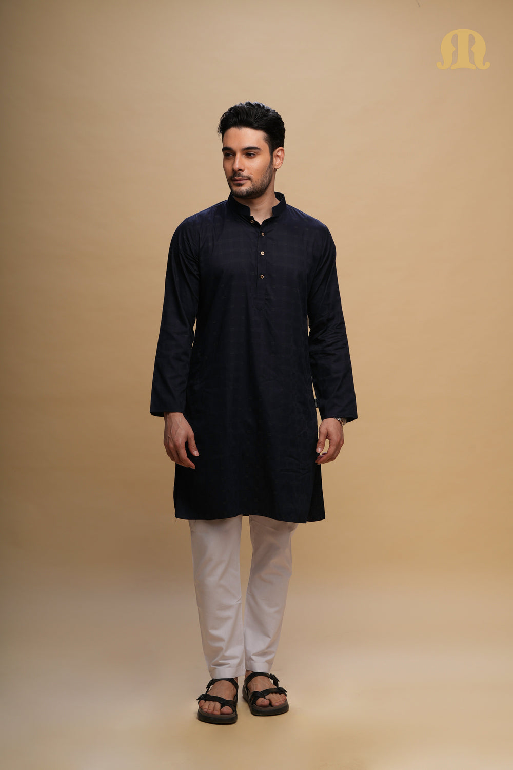 Yamuk Kurta Navy Blue Set Men